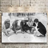 Flapper Gang Playing Marbles Black And White Print, Roaring 20S Canvas Prints Wall Art Home Decor