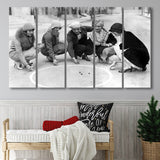 Flapper Gang Playing Marbles Black And White Print, Roaring 20S Larger Canvas Art, 5 Piece Canvas Prints Wall Art Decor