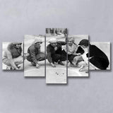 Flapper Gang Playing Marbles Black And White Print, Roaring 20S 5 Panels, Canvas Prints Wall Art Decor, Large Canvas Art