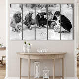 Flapper Gang Playing Marbles Black And White Print, Roaring 20S Larger Canvas Art, 5 Piece Canvas Prints Wall Art Decor