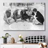 Flapper Gang Playing Marbles Black And White Print, Roaring 20S Canvas Prints Wall Art Home Decor