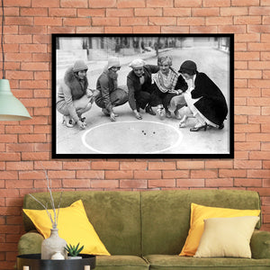 Flapper Gang Playing Marbles Black And White Print, Roaring 20S Framed Art Prints, Wall Art,Home Decor,Framed Picture