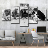 Flapper Gang Playing Marbles Black And White Print, Roaring 20S 5 Panels, Canvas Prints Wall Art Decor, Large Canvas Art
