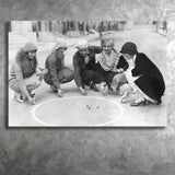 Flapper Gang Playing Marbles Black And White Print, Roaring 20S Canvas Prints Wall Art Home Decor