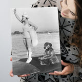 Flapper Girl With Teddy The Dog Driving The Boat Black And White Print Canvas Prints Wall Art Home Decor