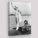 Flapper Girl With Teddy The Dog Driving The Boat Black And White Print Canvas Prints Wall Art Home Decor