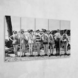 Flapper Girls Beach Black And White Print, Vintage Swimsuits Larger Canvas Art, 5 Piece Canvas Prints Wall Art Decor