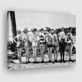 Flapper Girls Beach Black And White Print, Vintage Swimsuits Canvas Prints Wall Art Home Decor