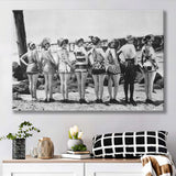 Flapper Girls Beach Black And White Print, Vintage Swimsuits Canvas Prints Wall Art Home Decor