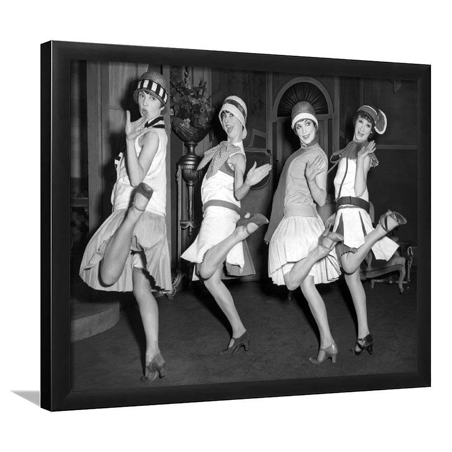 Flapper Girls Dancing The Charleston Black And White Print, Roaring Twenties Framed Art Prints, Wall Art,Home Decor,Framed Picture