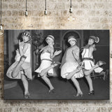 Flapper Girls Dancing The Charleston Black And White Print, Roaring Twenties Canvas Prints Wall Art Home Decor