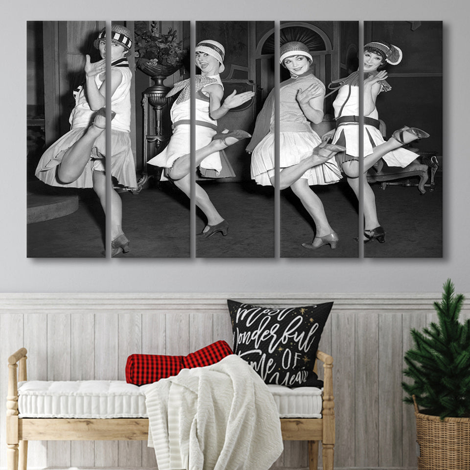 Flapper Girls Dancing The Charleston Black And White Print, Roaring Twenties Larger Canvas Art, 5 Piece Canvas Prints Wall Art