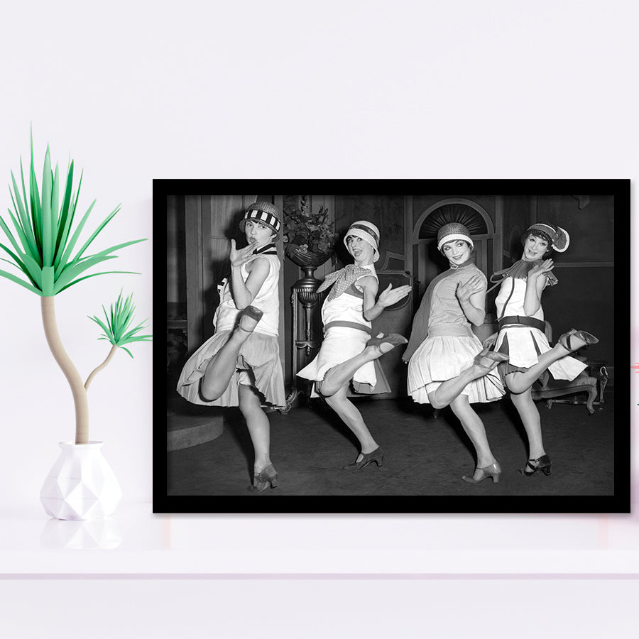 Flapper Girls Dancing The Charleston Black And White Print, Roaring Twenties Framed Art Prints, Wall Art,Home Decor,Framed Picture