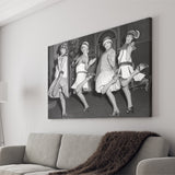 Flapper Girls Dancing The Charleston Black And White Print, Roaring Twenties Canvas Prints Wall Art Home Decor