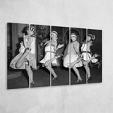 Flapper Girls Dancing The Charleston Black And White Print, Roaring Twenties Larger Canvas Art, 5 Piece Canvas Prints Wall Art