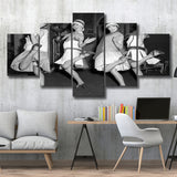 Flapper Girls Dancing The Charleston Black And White Print, Roaring Twenties 5 Panels, Canvas Prints Wall Art Decor, Large Canvas Art