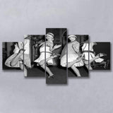 Flapper Girls Dancing The Charleston Black And White Print, Roaring Twenties 5 Panels, Canvas Prints Wall Art Decor, Large Canvas Art