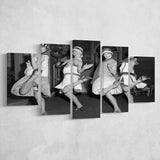 Flapper Girls Dancing The Charleston Black And White Print, Roaring Twenties 5 Panels, Canvas Prints Wall Art Decor, Large Canvas Art