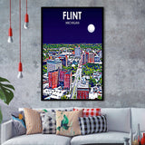 Flint MI Art Night Landscape, City Art Print, Framed Art Print Wall Art Home Decor, Framed Picture