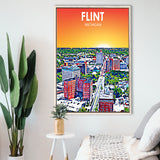 Flint MI Art Sunset Landscape, Large Canvas, Framed Canvas Print Wall Art Home Decor, Floating Frame