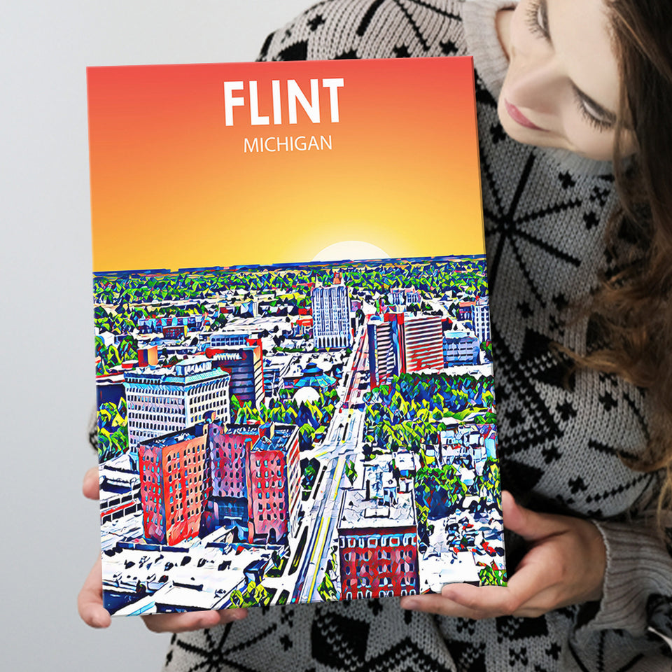 Flint MI Art Sunset Landscape ,City Art Print, Large Canvas, Canvas Print Wall Art Home Decor