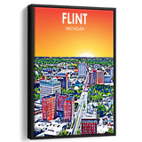 Flint MI Art Sunset Landscape, Large Canvas, Framed Canvas Print Wall Art Home Decor, Floating Frame
