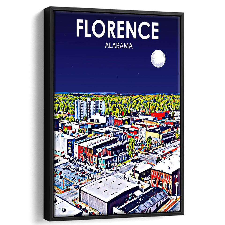 Florence Alabama Art Night Landscape, Large Canvas, Framed Canvas Print Wall Art Home Decor, Floating Frame