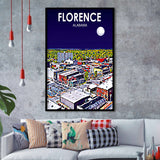 Florence Alabama Art Night Landscape, City Art Print, Framed Art Print Wall Art Home Decor, Framed Picture