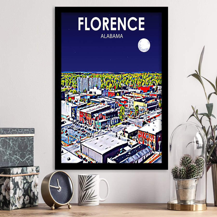 Florence Alabama Art Night Landscape, City Art Print, Framed Art Print Wall Art Home Decor, Framed Picture