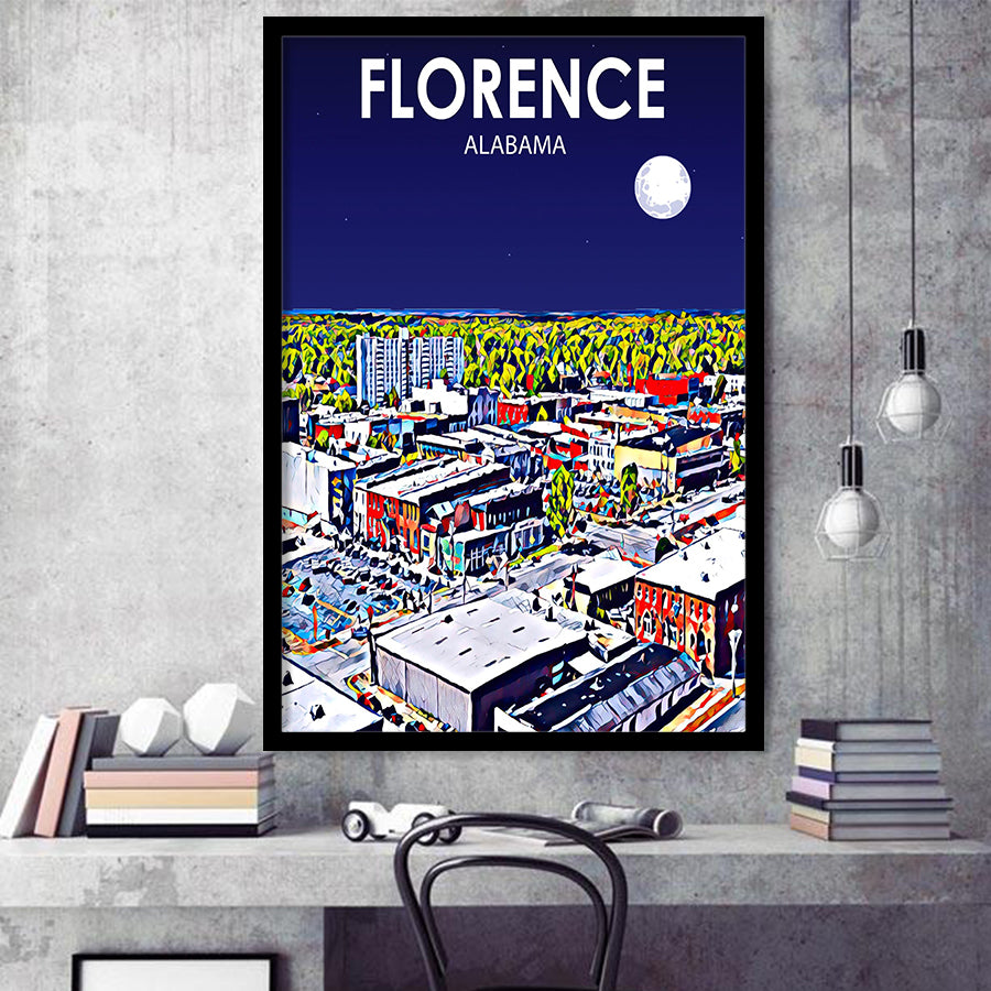 Florence Alabama Art Night Landscape, City Art Print, Framed Art Print Wall Art Home Decor, Framed Picture