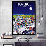 Florence Alabama Art Night Landscape, City Art Print, Framed Art Print Wall Art Home Decor, Framed Picture