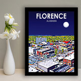 Florence Alabama Art Night Landscape, City Art Print, Framed Art Print Wall Art Home Decor, Framed Picture