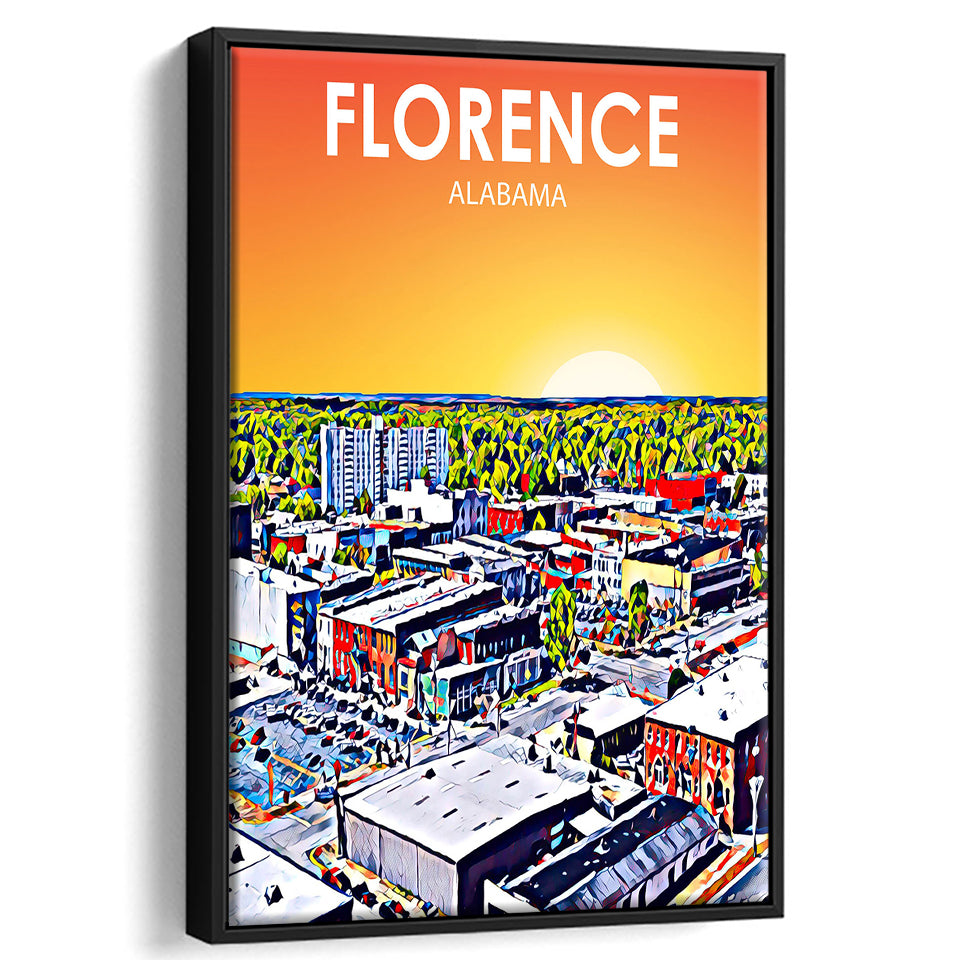 Florence Alabama Art Sunset Landscape, Large Canvas, Framed Canvas Print Wall Art Home Decor, Floating Frame