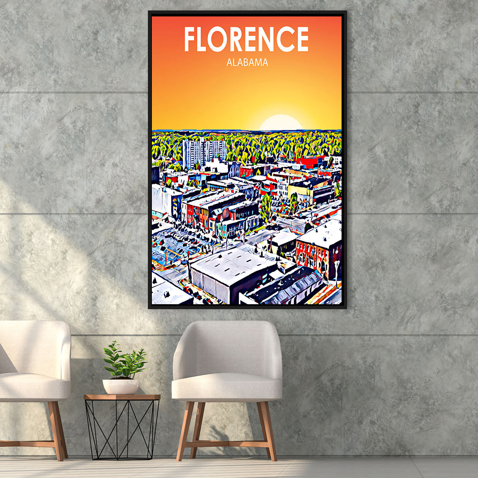 Florence Alabama Art Sunset Landscape, Large Canvas, Framed Canvas Print Wall Art Home Decor, Floating Frame