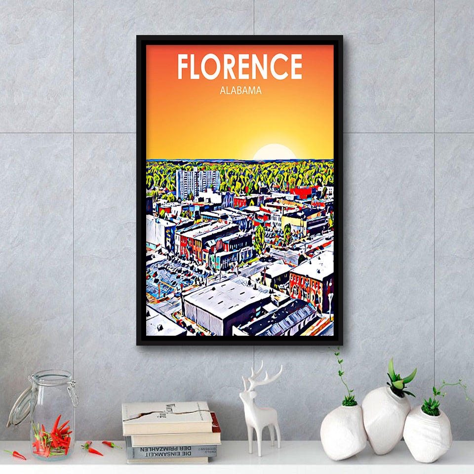 Florence Alabama Art Sunset Landscape, Large Canvas, Framed Canvas Print Wall Art Home Decor, Floating Frame