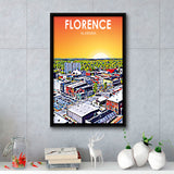 Florence Alabama Art Sunset Landscape, Large Canvas, Framed Canvas Print Wall Art Home Decor, Floating Frame