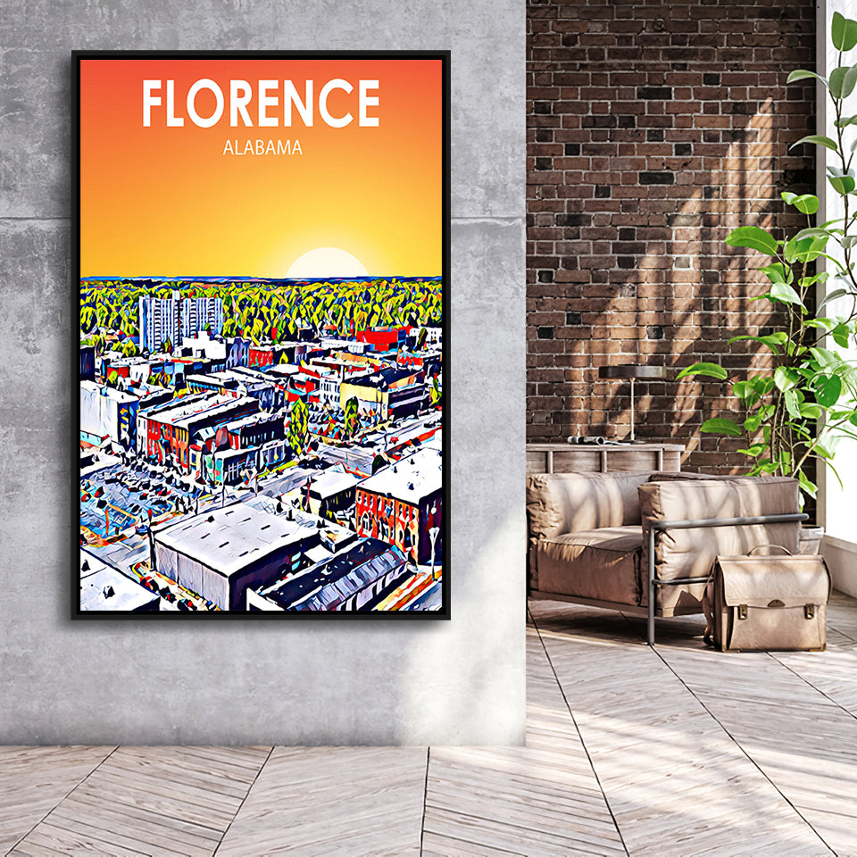 Florence Alabama Art Sunset Landscape, Large Canvas, Framed Canvas Print Wall Art Home Decor, Floating Frame