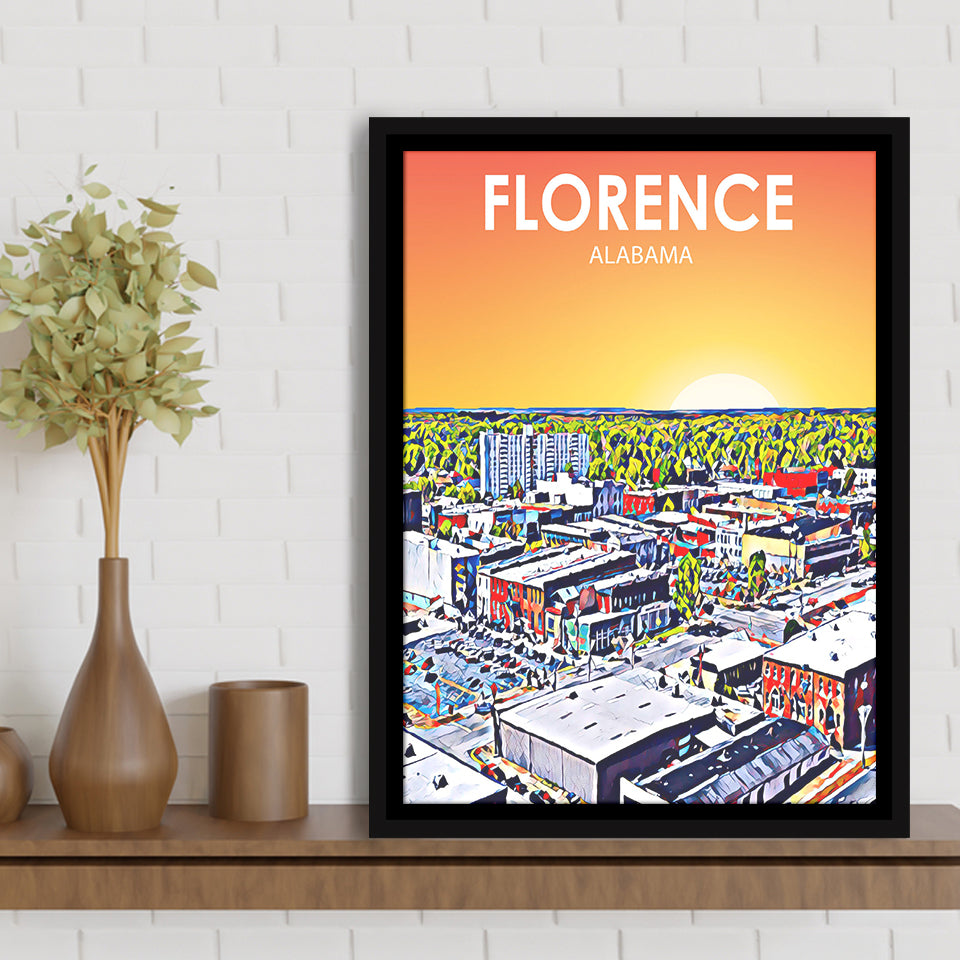 Florence Alabama Art Sunset Landscape, Large Canvas, Framed Canvas Print Wall Art Home Decor, Floating Frame
