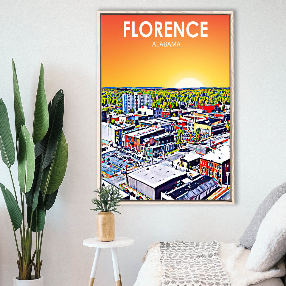 Florence Alabama Art Sunset Landscape, Large Canvas, Framed Canvas Print Wall Art Home Decor, Floating Frame