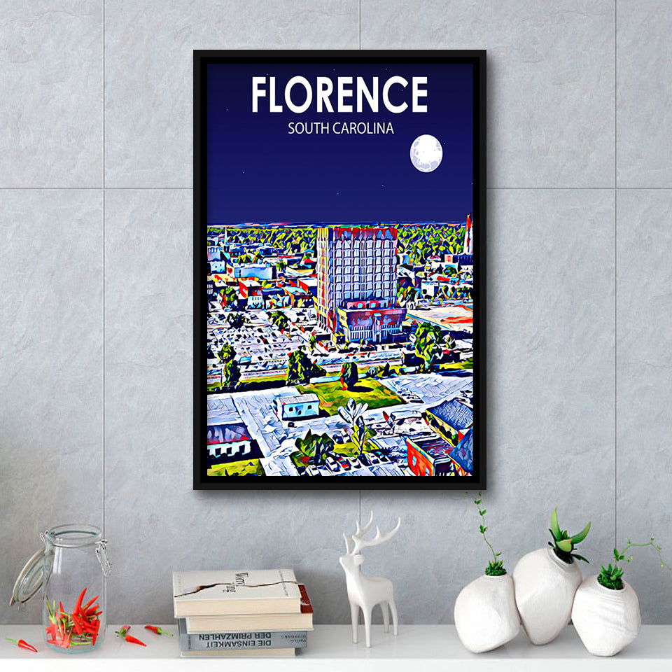 Florence SC Art V1, Large Canvas, Framed Canvas Print Wall Art Home Decor, Floating Frame