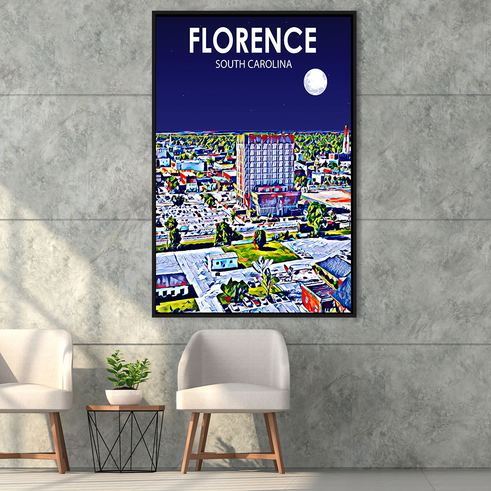 Florence SC Art V1, Large Canvas, Framed Canvas Print Wall Art Home Decor, Floating Frame