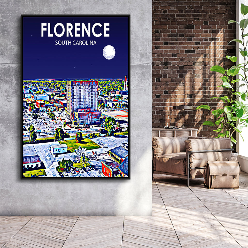 Florence SC Art V1, Large Canvas, Framed Canvas Print Wall Art Home Decor, Floating Frame