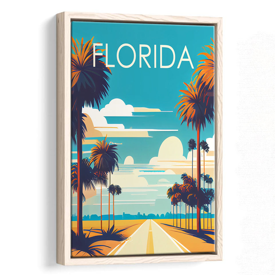 Florida Retro Art Print, Large Canvas, Framed Canvas Print Wall Art Home Decor, Floating Frame