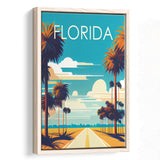 Florida Retro Art Print, Large Canvas, Framed Canvas Print Wall Art Home Decor, Floating Frame