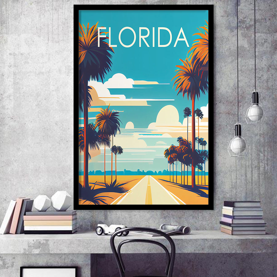 Florida Retro Art Print, City Art Print, Framed Art Print Wall Art Home Decor, Framed Picture