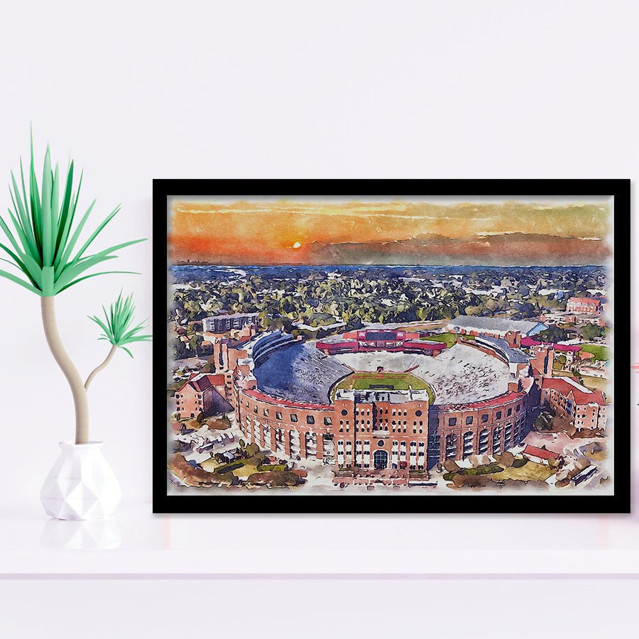 Florida State Seminoles Doak Campbell Stadium Watercolor, Sport Prints Fan Gift, Framed Art Prints Wall Art Decor