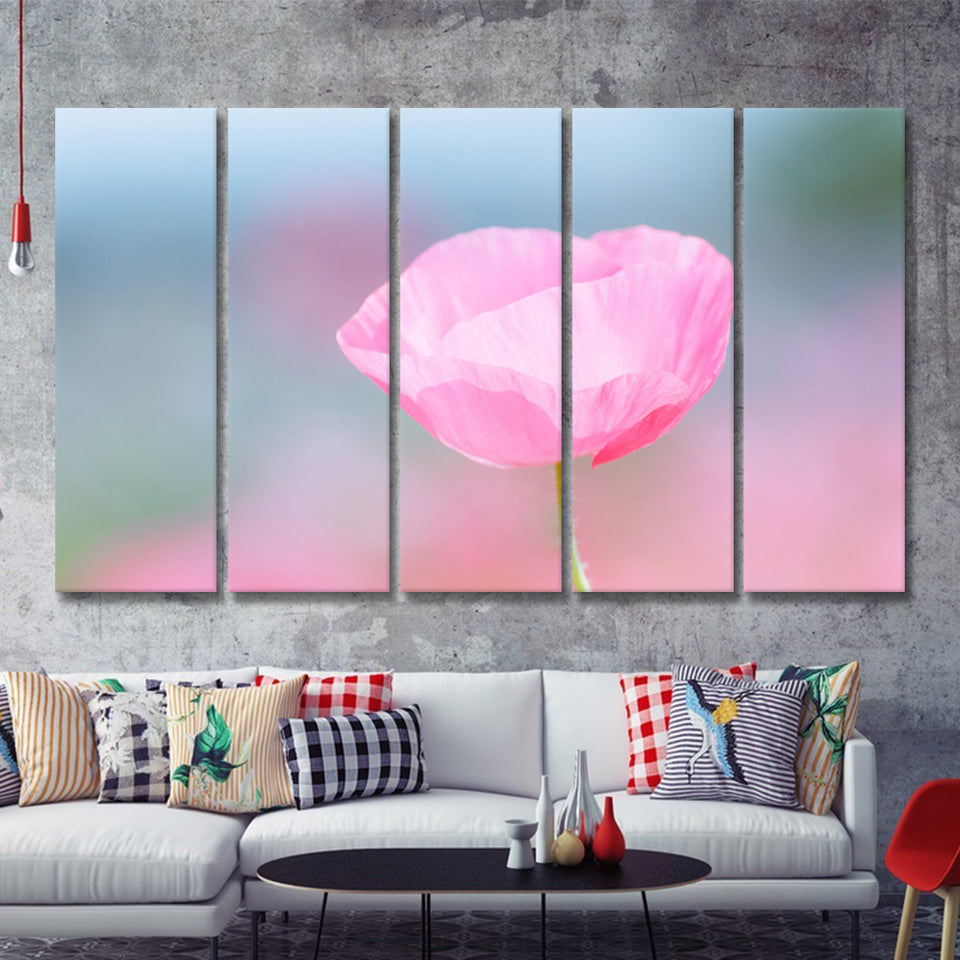 Flower Pink Poppy 5 Pieces B Canvas Prints Wall Art - Painting Canvas, Multi Panels,5 Panel, Wall Decor