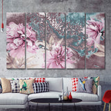 Flower Wall art Pink Peony Flower Blossoms Canvas Nature Art 5 Piece Canvas Prints Wall Art - Painting Prints,Multi Panels