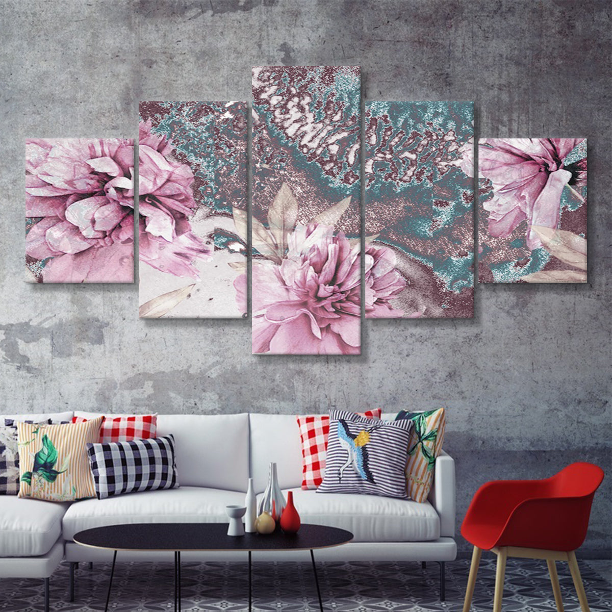 Flower Wall art Pink Peony Flower Blossoms Canvas Nature Art 5