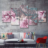 Flower Wall art Pink Peony Flower Blossoms Canvas Nature Art 5 Piece Canvas Prints Wall Art - Painting Prints, Wall Decor,Multi Panel